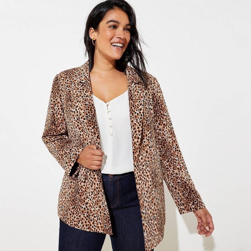 Loft Plus Leopard Print Open Blazer - image 1